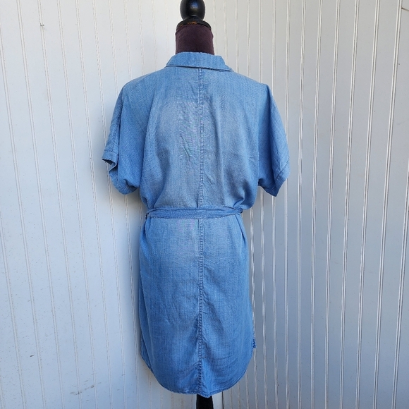 H&M Denim Women's Dress  Blue Denim Snap Buttons Short Sleeve Tie Sz 4 - Picture 7 of 15